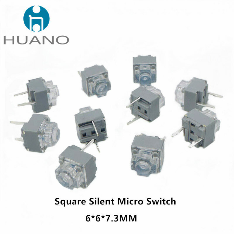 Микропереключатель HUANO 6*6*7,3 мм, прозрачная квадратная Бесшумная мышь, микропереключатель, компьютерная мышь, беззвучные переключатели, клавиши, 2 шт.