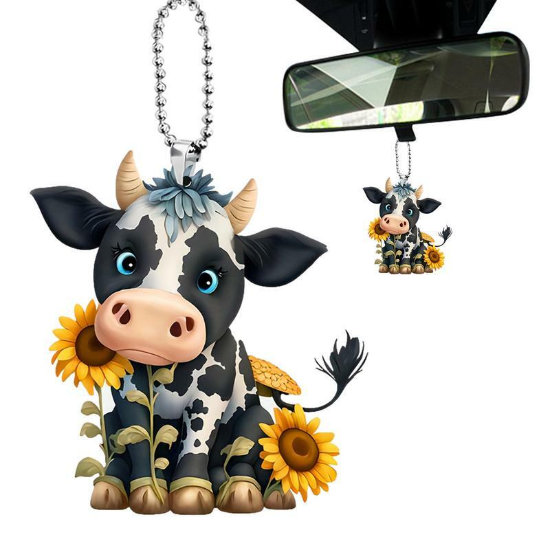 Vaca acrílica ornamentos para caminhão conversível, chaveiro do carro, charme do espelho retrovisor, auto SUV saco, 2D