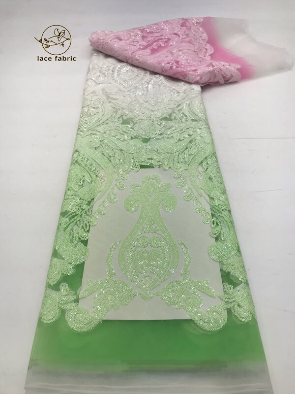 5 ярдов, африканская кружевная ткань с блестками, 2024, Высококачественная кружевная вышивка, французская сетчатая кружевная ткань для женских свадебных платьев