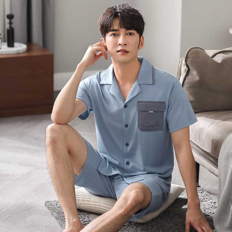 New Men's Breathable Thin Modal Pajamas Large Relaxed Summer Short Sleeve Shorts Cool Elastic Medium And Youth Homewear Button