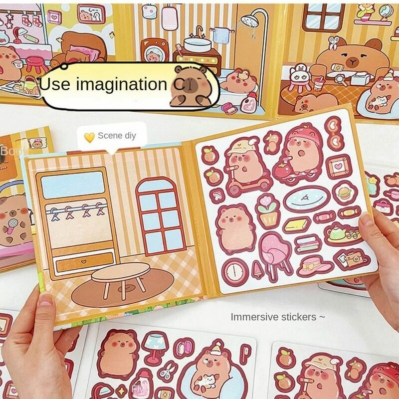 1 Set buku senyap buatan tangan DIY stiker mainan kartun Capybara buku kegiatan sibuk