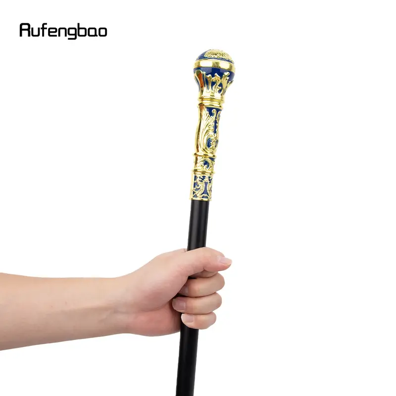 Tongkat berjalan emas biru, pegangan bulat mewah, untuk pesta dekoratif tongkat berjalan, tongkat Crosier elegan 93cm