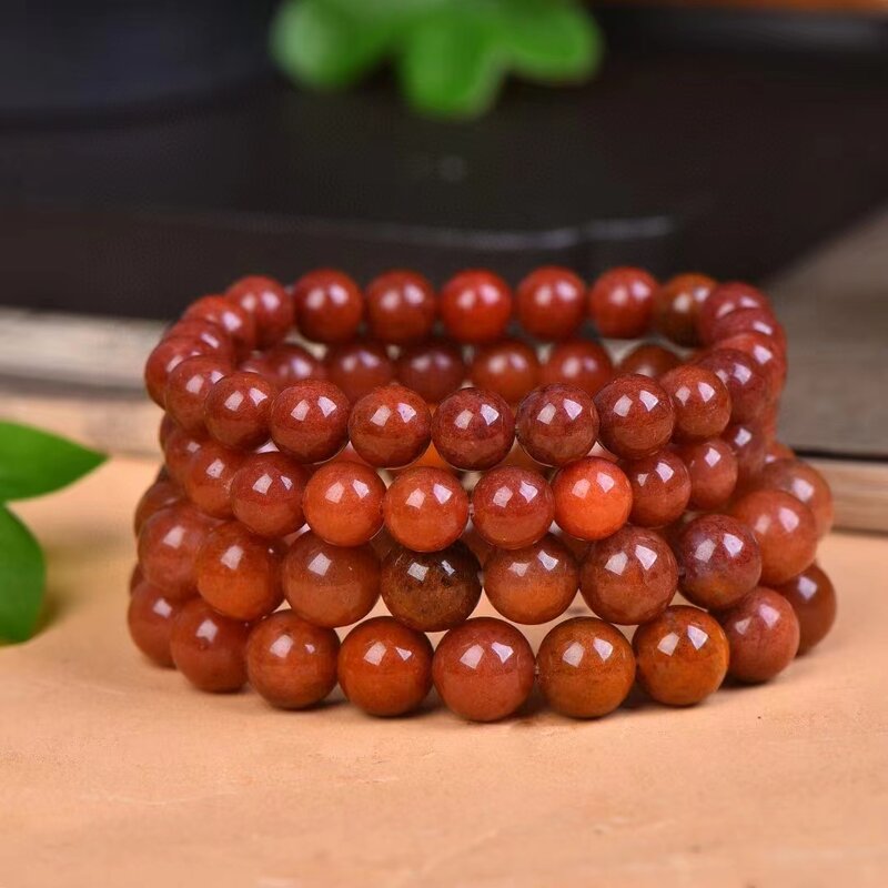 Golden Silk Jade Hand Chain Natural  Agate Stone Round Beads Bangle Womens Gemstone Elastic Strand Bracelets Charms Jewellery