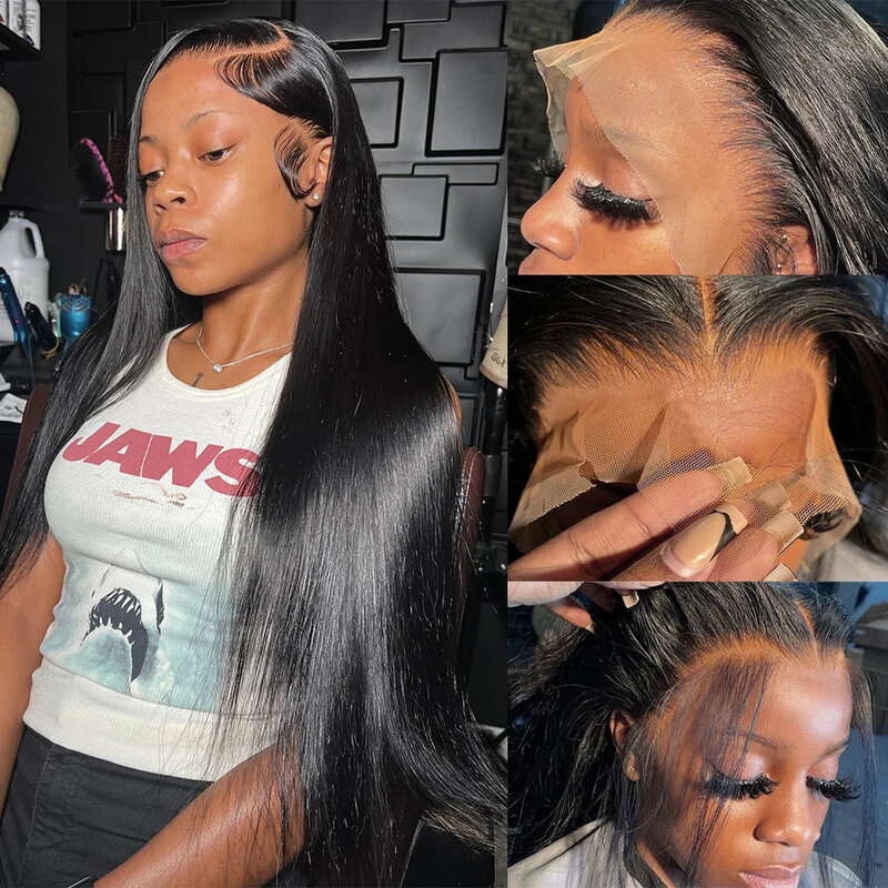 Perruque Lace Front Wig Remy Brésilienne Naturelle, Cheveux Lisses, 13x6, 13x4, Pre-Plucked, 30 Pouces, pour Femme