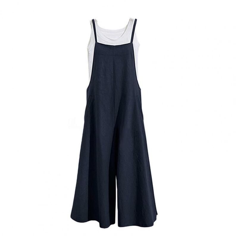 2022Women Jumpsuit Solid Color Women Casual Loose Sleeveless Long Jumpsuit Overall Fashion Female Outwear Wide Leg Cropped Pants