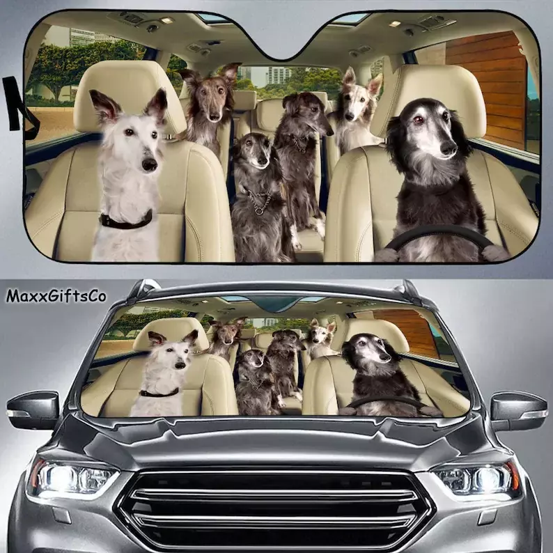Silken Windhound Car Sun Shade, Dogs Windshield, Dogs Family Sunshade, Dog Car Accessories, Car Decoration, Gift For Dad, Mom