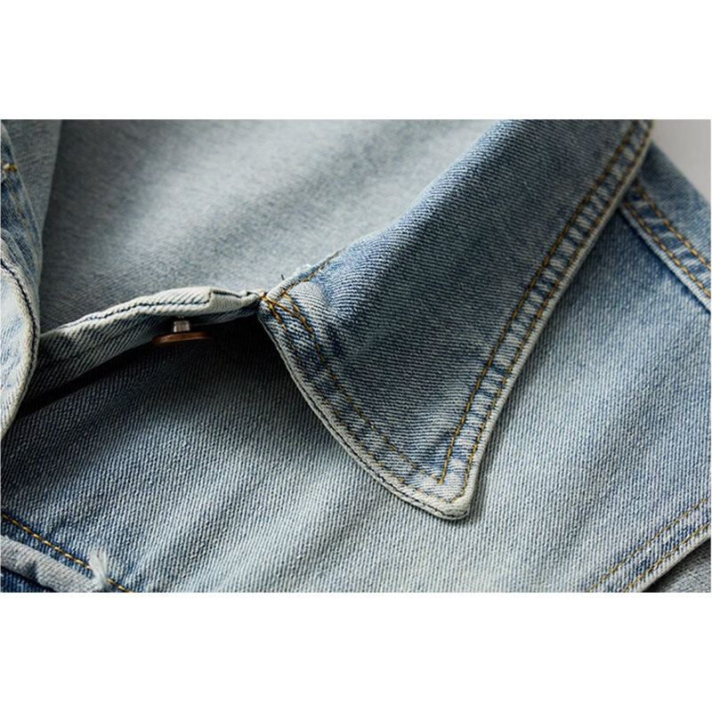 Nowy Trend Unisex kamizelki dżinsowe styl Hong Kong casualowy modne oświetlenie niebieski dżins z klapą top bez rękawów mężczyzn i kobiet