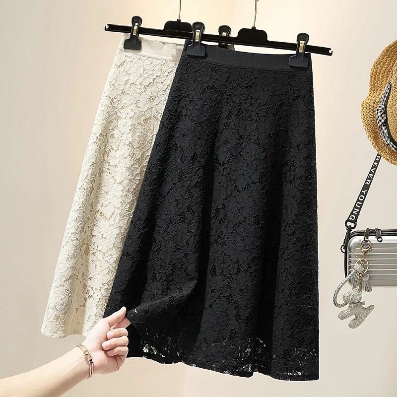 Lace skirt for women's summer new versatile slim fit A-line skirt, high waisted slim fit, slimming mid length skirt