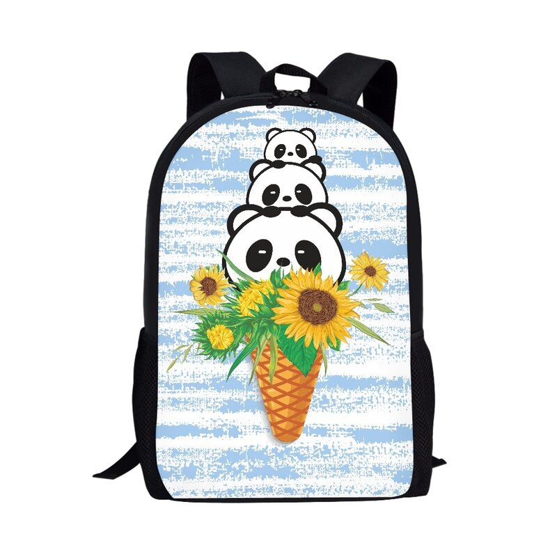 Bolsa Escolar con diseño de Panda de dibujos animados para niños, mochila de día para niñas y adolescentes, mochilas escolares de animales de girasol de gran capacidad, 16 pulgadas
