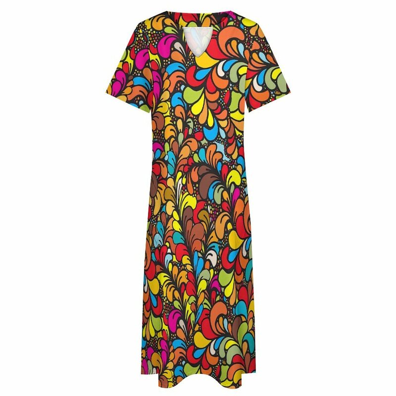 فستان طويل بنقشة زهور بوهو للنساء ، طباعة ملونة ، كاواي ، فساتين طويلة غير رسمية جمالية ، تصميم برقبة على شكل حرف V ، حجم كبير
