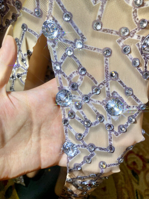 Vestido largo de lentejuelas de perlas de diamante transparente de encaje Sexy personalizado, vestido de actuación, envoltura de cadera de diamantes de agua de plumas, nuevo