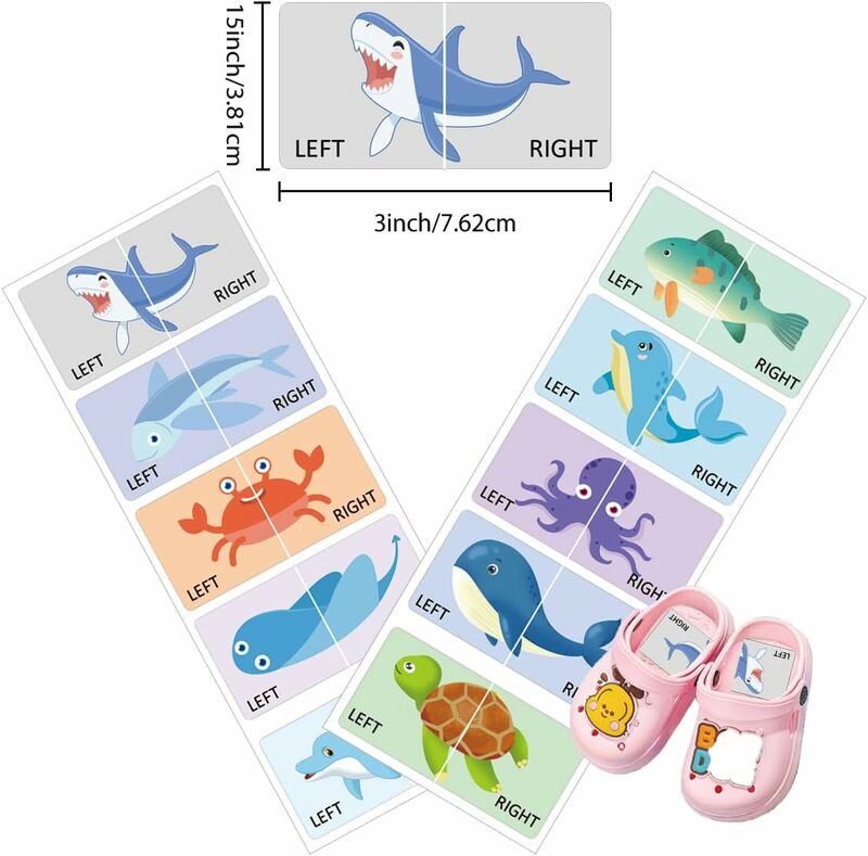 Adesivos de animais bonitos para crianças, Sola direita e esquerda, Etiquetas de sapatos, Adesivos para meninos e meninas, 30Set