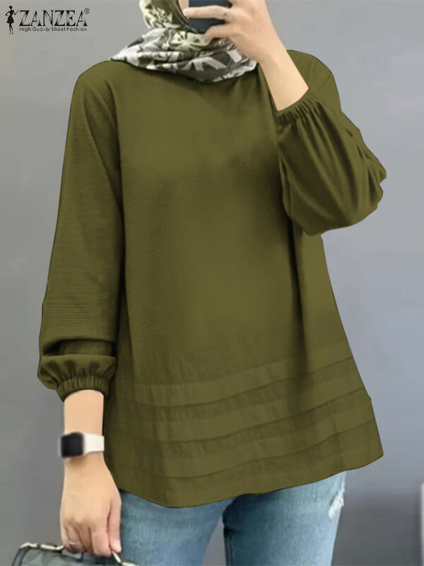 ZANZEA 2024 primavera elegante donna manica lunga camicetta da lavoro top moda camicia musulmana Casual sciolto solido Dubai turchia Abaya Blusas