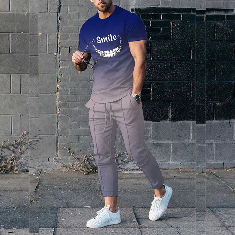 2 Piece Outfits of Sportswear Short Sleeve Streetwear Fashion T-shirt Long Pants Set 2023 Men tshirt Sets Tracksuit 3D printed