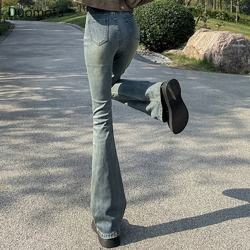Duomofu-pantalones vaqueros clásicos de cintura alta para mujer, Vaqueros informales ajustados de longitud completa, desgastados, Chic, coreanos, Primavera