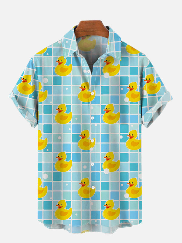 Unisex Men's Cosplay Shirts 3D Prints Splicing Cartoon Cute Duck Printing Short Sleeve Shirt Fashion Hawaiian Shirts For Men