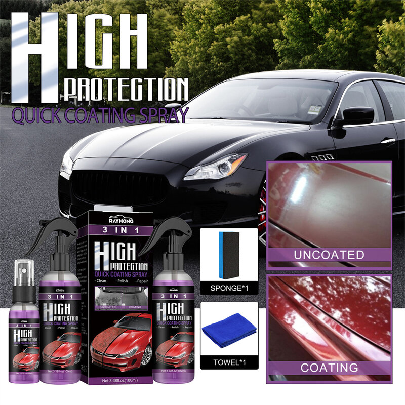 Car Nano revestimento cerâmico Spray, Auto polimento pulverização de cera, Car Paint Scratch Reparação Remover, 3 em 1, 30ml, 100ml