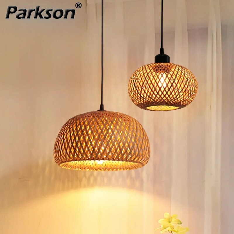 Ручной работы из ротанга бамбуковая люстра светодиодный потолочная лампа E27 приспособление ткачество домашний декор для гостиной подвесные лампы светодиодный потолочный светильник