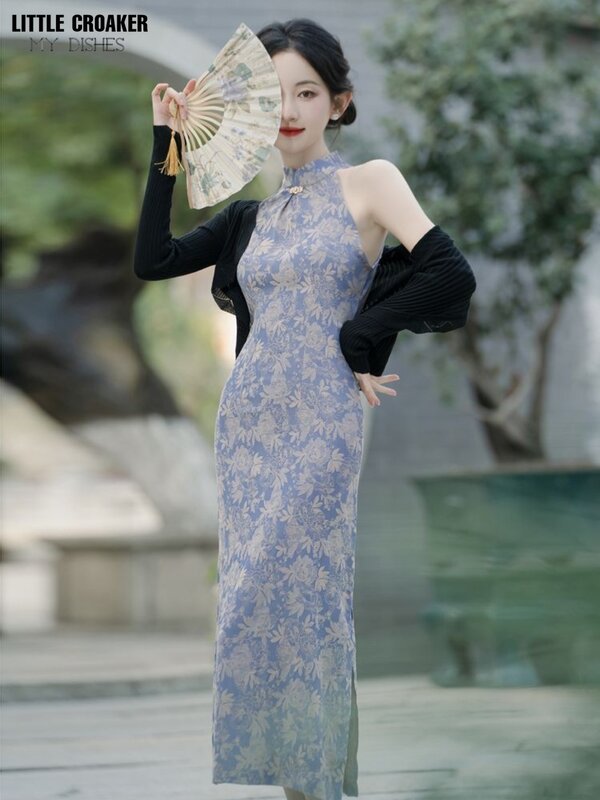 Neue chinesische Retro Cheong sam Stil ärmellose hängende Hals einfache elegante Qipao verbesserte Version Kleid für junge Mädchen High-End
