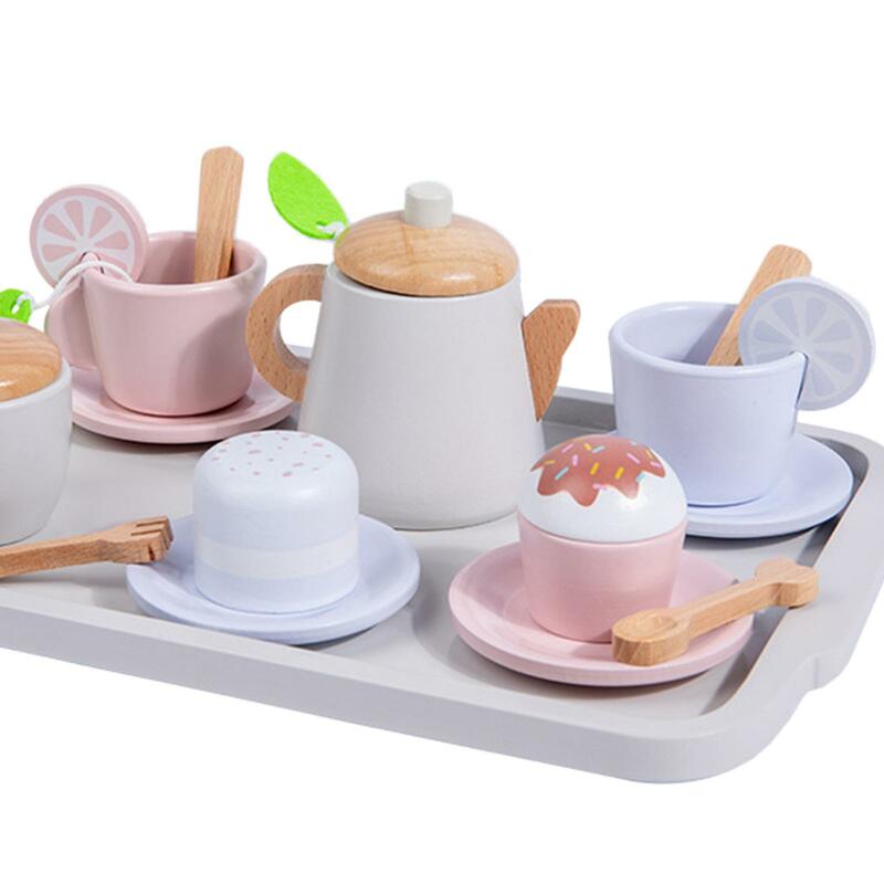 Montessori Wooden Food Play Toy Set para crianças, talheres de chá, brinquedo do chá da tarde, pré-escolar para crianças, meninos e meninas