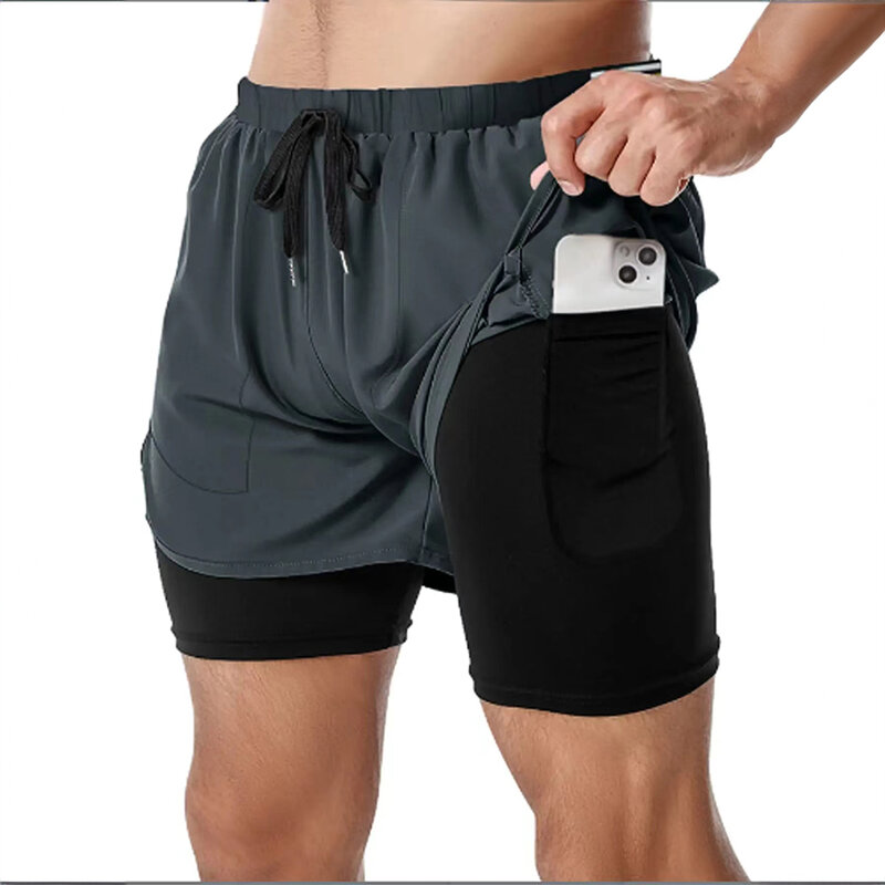 Jogging Shorts Men's 2-in-1 Sports Shorts Quick-drying Workout Training Fitness Jogging Shorts Summer Men's Fitness Pants