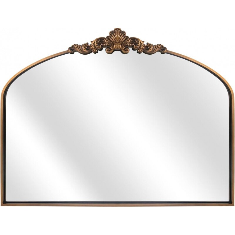 Cermin lengkung, cermin barok hiasan Vintage tradisional emas, cermin kuningan antik untuk pintu masuk/perapian/ruang tamu/lorong/kelelawar