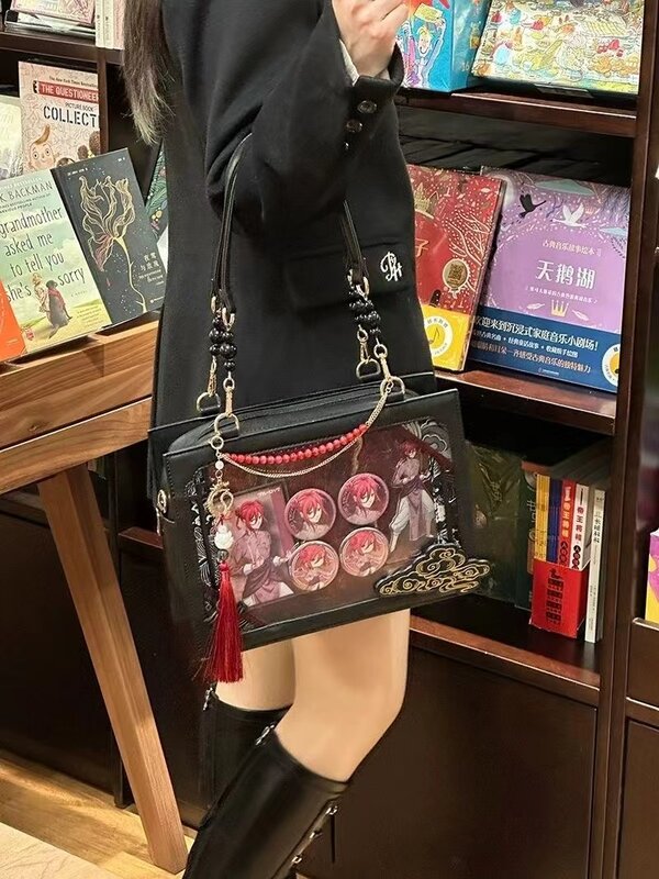 Bolso de hombro Vintage Punk Harajuku para mujer, bolsos de mano transparentes con cadena Ins, bolso de axila con borla estética japonesa Y2k