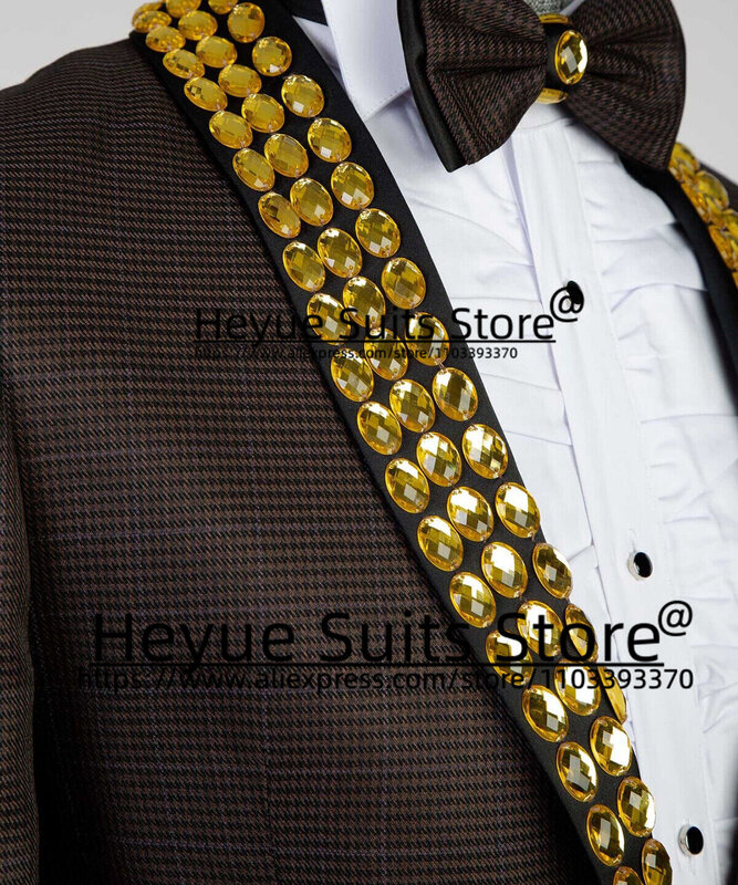 Роскошный мужской коричневый костюм для ужина, приталенный деловой костюм из двух предметов с шалью и отворотом, элегантный мужской костюм из Блейзера