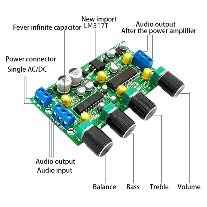 BBE2150 Amplifier Audio, pengeras suara papan nada keseimbangan Treble Bass Preamp dengan kontrol Volume EQ pra-amplifier