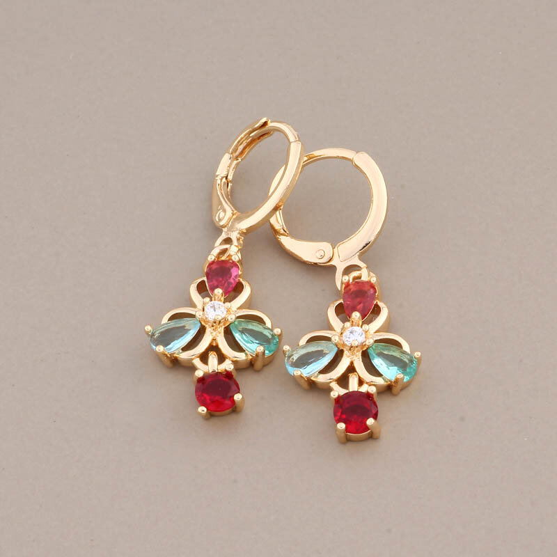 New Trendy Luxury Women's Earrings Gold Color With Shiny Natural Zircon Daily Beautiful Earrings Colorful Jewelry Gift