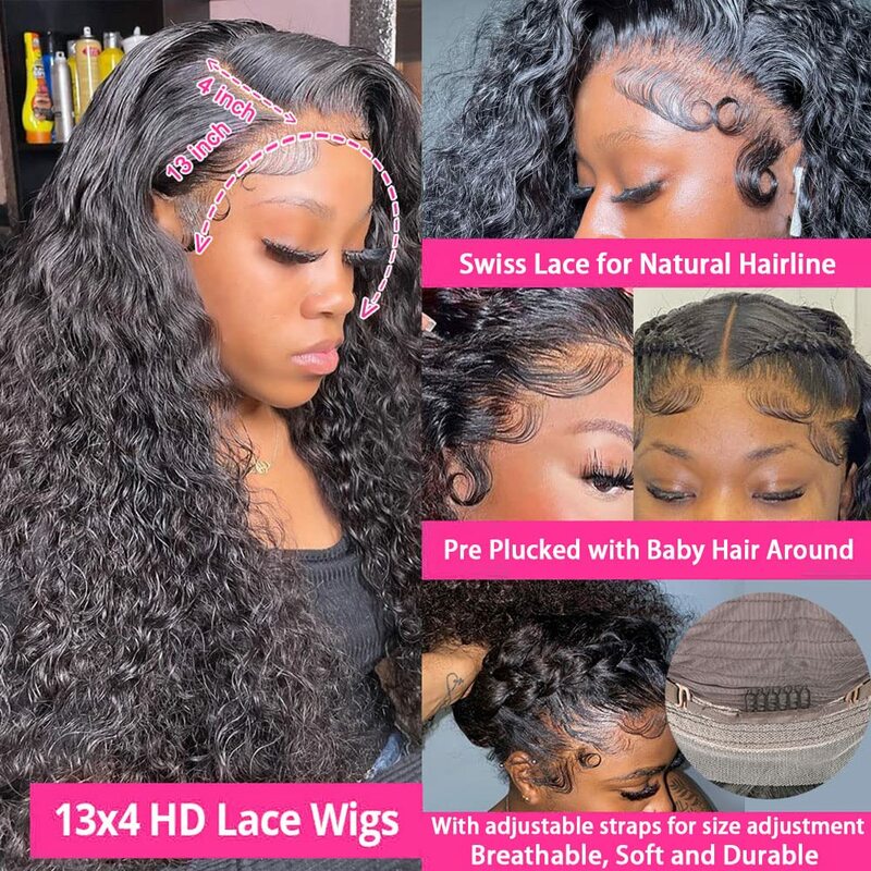 Water Wave 13x4 13x6 HD Transparent Lace Front Wigs Curly Human Hair Brazilian Virgin Hair Pre Plucked with Baby Hair