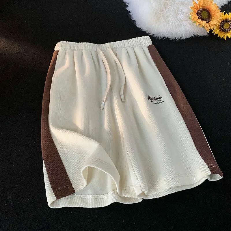 Summer casual shorts for women, high-waisted, contrasting colors loose  trendy mid-pants for outer wear sports five-point pants