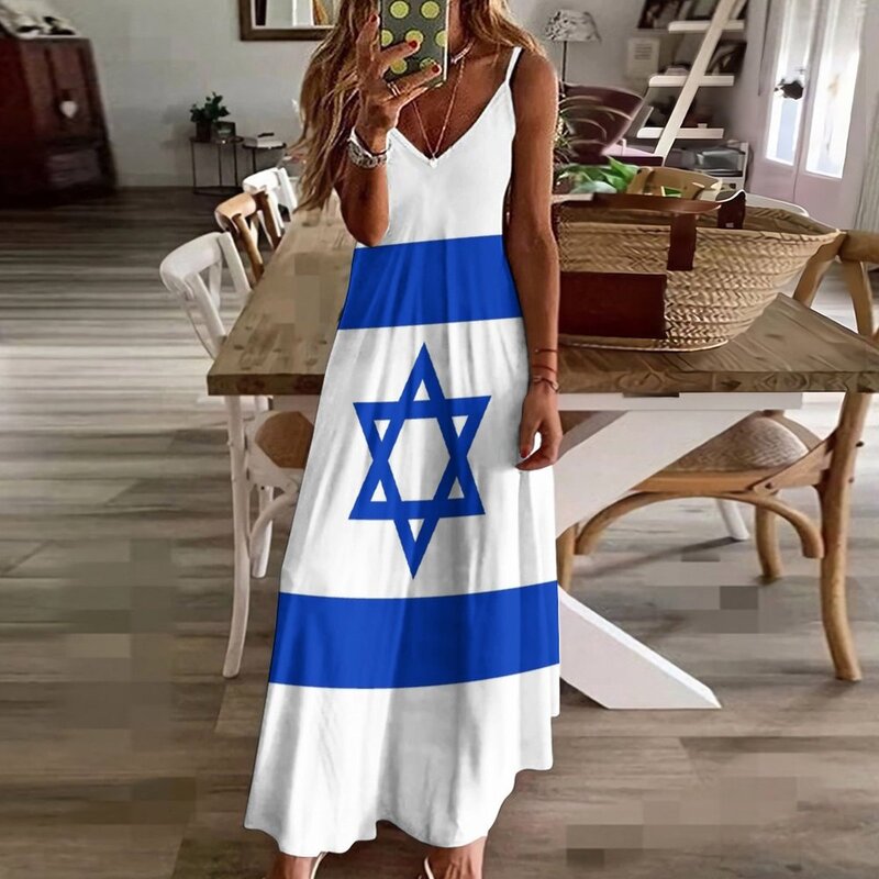 Vestido sem mangas feminino com bandeira do Estado de Israel, saia de verão, vestidos de noite, 2023