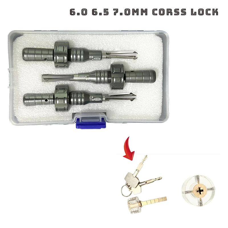 GOSO 3 Piece Cross Lock Set For Diameters Cross Cruciform Size 6.0 6.5 7.0mm With Plastic Case Locksmith Tools