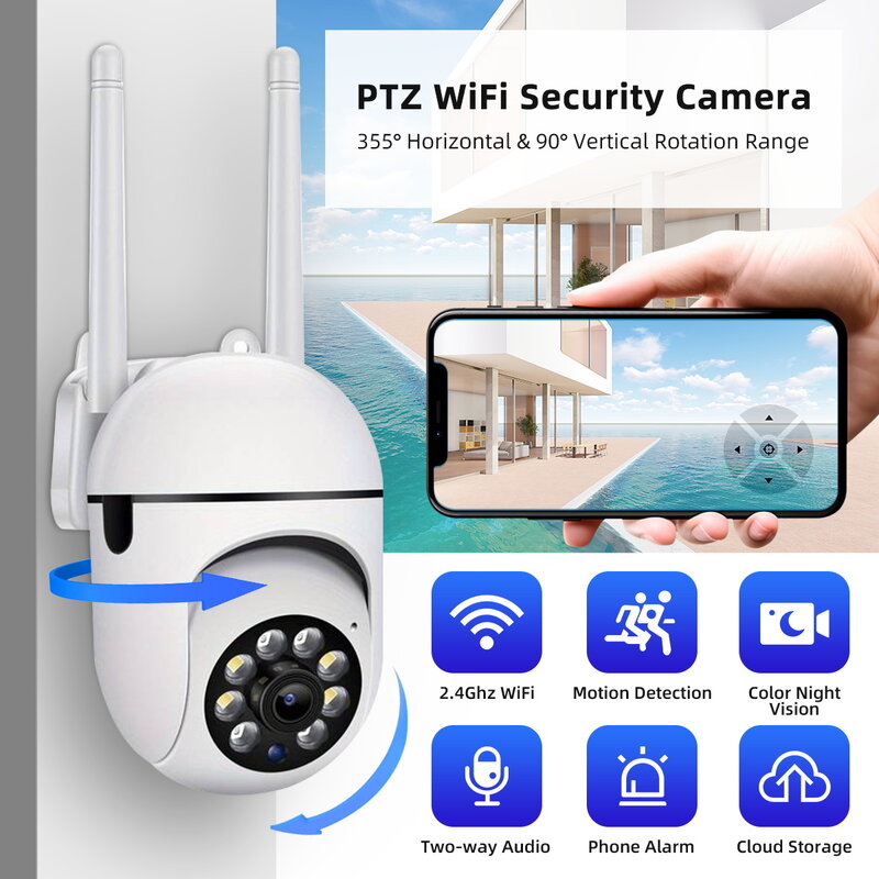 Johan 3MP PTZ kamera IP, Monitor bayi kamera pengawas rumah kamera keamanan WiFi IP pelacakan otomatis malam warna