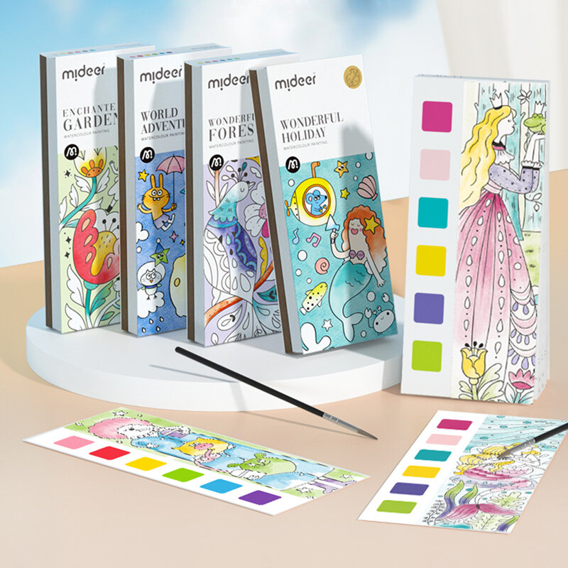 Xsyoo Buku Mewarnai 20 Halaman Pembatas Buku Kertas Cat Air dengan Set Alat Artis Kuas Cat untuk Orang Dewasa Persediaan Lukisan Seni Gouache