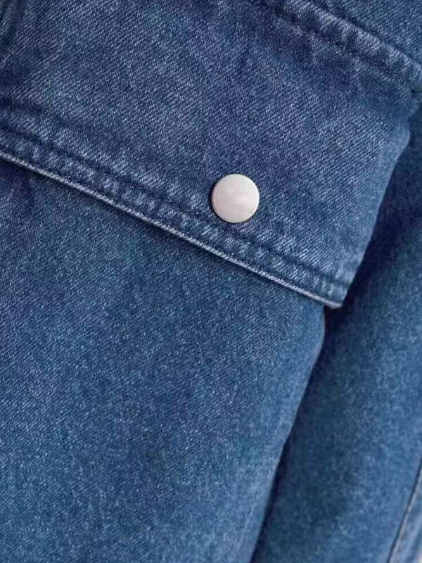 Frauen neue Mode Tasche Dekoration Kapuze Denim Lamm Wolle Jacke Mantel Vintage Langarm Reiß verschluss weibliche Oberbekleidung schicke Tops