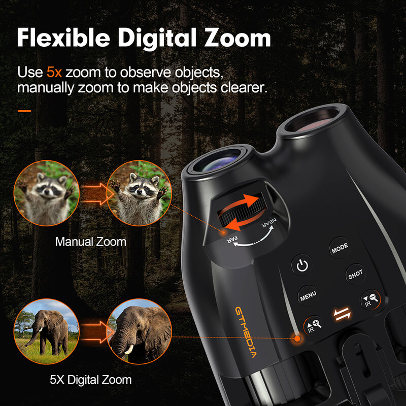N4-Appareil de vision nocturne infrarouge à double tube, 1080P, utilisation jour et nuit, photo et vidéo numériques 5X, 300m, ligne de vision sombre complète pour la chasse