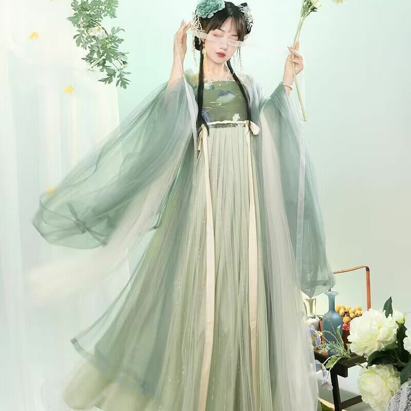 女性のための古代中国の漢服ドレス,ハロウィーンのための伝統的なドレス,パーティードレス,緑と青