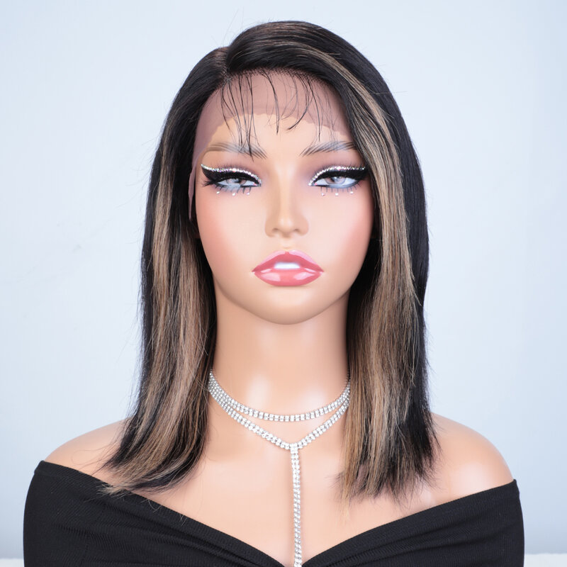 Sleek Glueless Highlight Honey Blond 27# 30# Peruvian Straight 13x6x1 Lace Front Bob Wig C Part Lace Front Nature Black Remy Wig