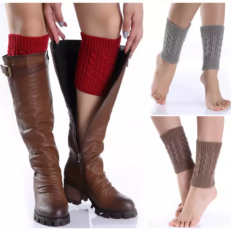 Inverno grosso quente malha perna aquecedores meias boot cover moda térmica feminino estiramento boot perna punhos bota meias pé mais quente