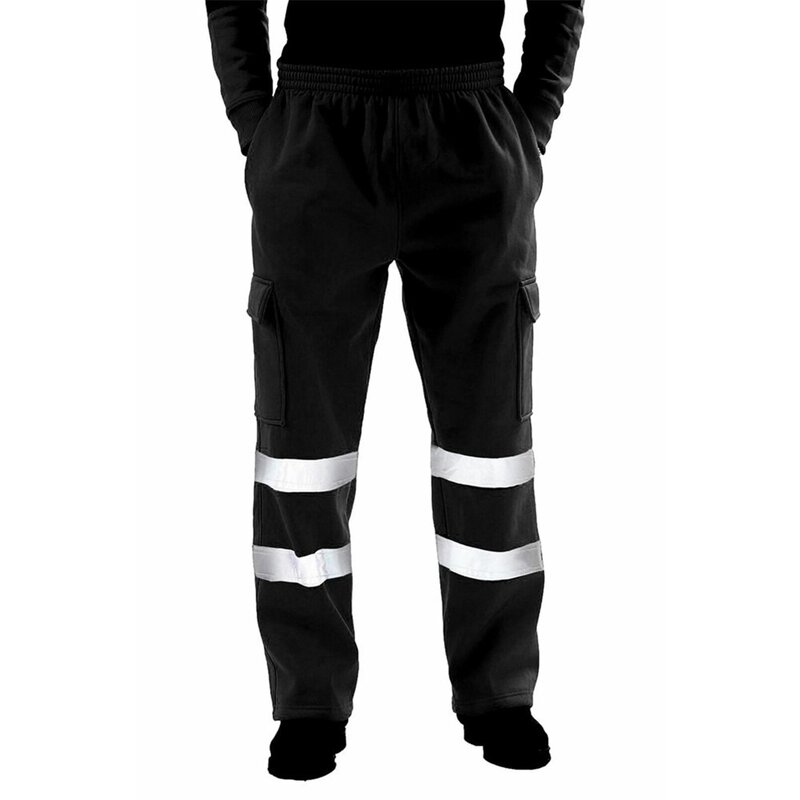Men's Safety Sweat Pant Hi Vis Trousers High Visibility Bottoms Workwear Reflective Tape Safety Pants Multi-Pockets Work Trouser