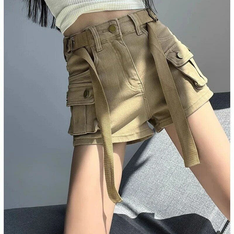 Pantalones cortos vaqueros de talla grande para mujer, Shorts holgados Vintage con bolsillos, elásticos, con cordones, informales, a la moda, 2024