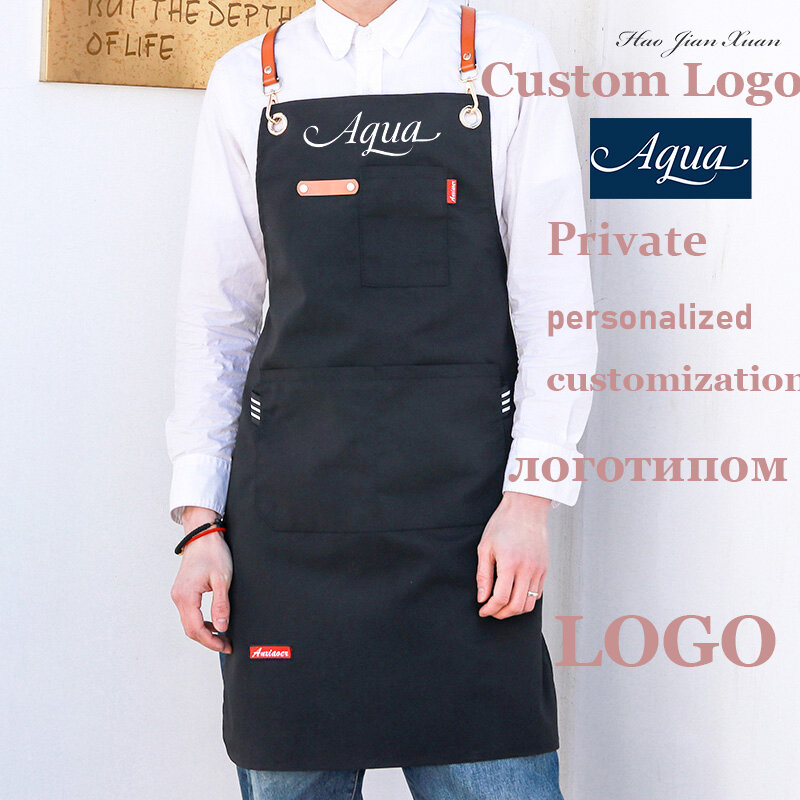2021 New Fashion Unisex Work Apron For Men Canvas Black Apron Bib Adjustable Cooking Kitchen Aprons For Woman With Tool Pockets