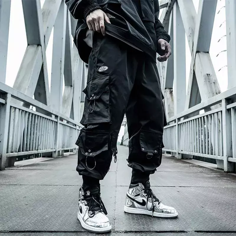 Штаны-карго HOUZHOU мужские, джоггеры, брюки в стиле хип-хоп, Techwear, брюки-карго в стиле хиппи, уличная одежда с карманами, оверсайз, черные