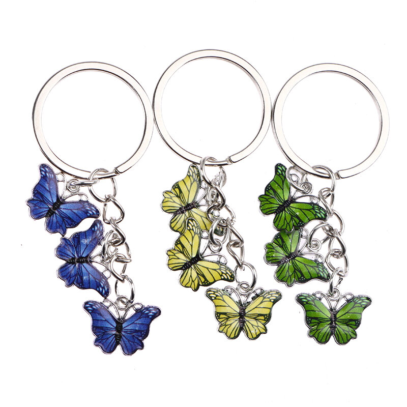 Colorful Enamel Butterfly Keychain Zinc Alloy Pendants Insects Craft Car Keyring Handbag Pendants DIY Jewlery Accessories
