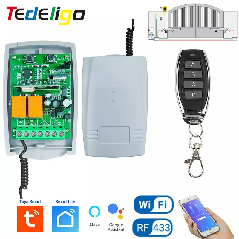 Tedelig-controlador inteligente para puerta corredera de garaje, dispositivo inalámbrico con WiFi, RF, 433MHz, DC, AC, 12V, 24V, compatible con código rodante