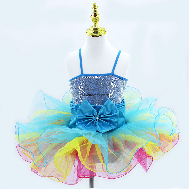 Dziecięca profesjonalna spódnica baletowa dziewczyna cekiny frędzle sukienka do tańca nowoczesnego gimnastyczny trykot baletowy Tutu urodziny sukienka księżniczki