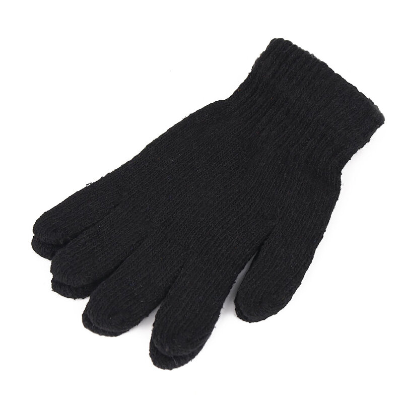 1Pair Black All-Finger Gloves For Women And Men Wool Knit Wrist Cotton Gloves Winter Warm Workout Gloves