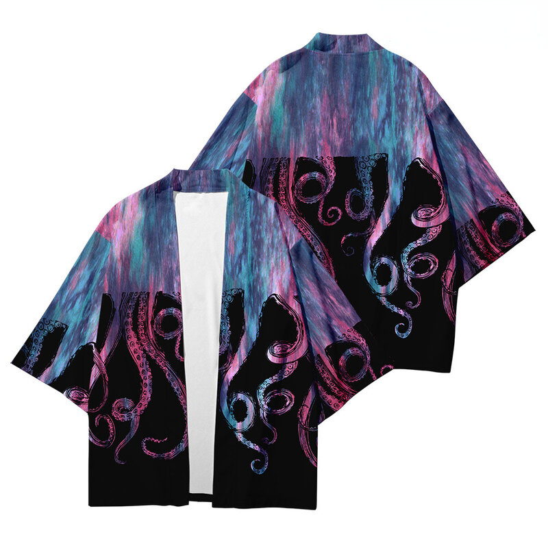 เสื้อคาร์ดิแกนสตรีทแวร์สไตล์ญี่ปุ่นทรงหลวมพิมพ์ลาย devilfish เสื้อคอสเพลย์ฮาราจูกุชายฮาโอริเสื้อแฟชั่นญี่ปุ่น